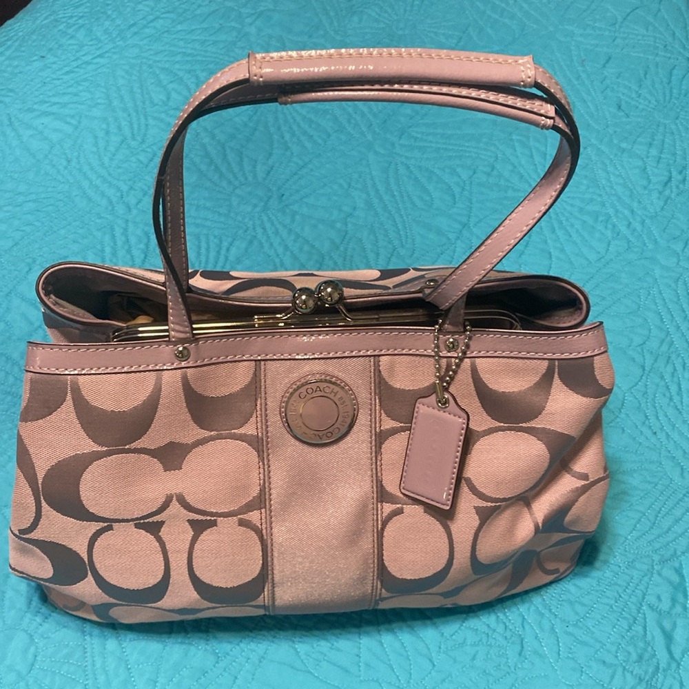 Canvas & Patent Leather Purse 👛 lavender in color